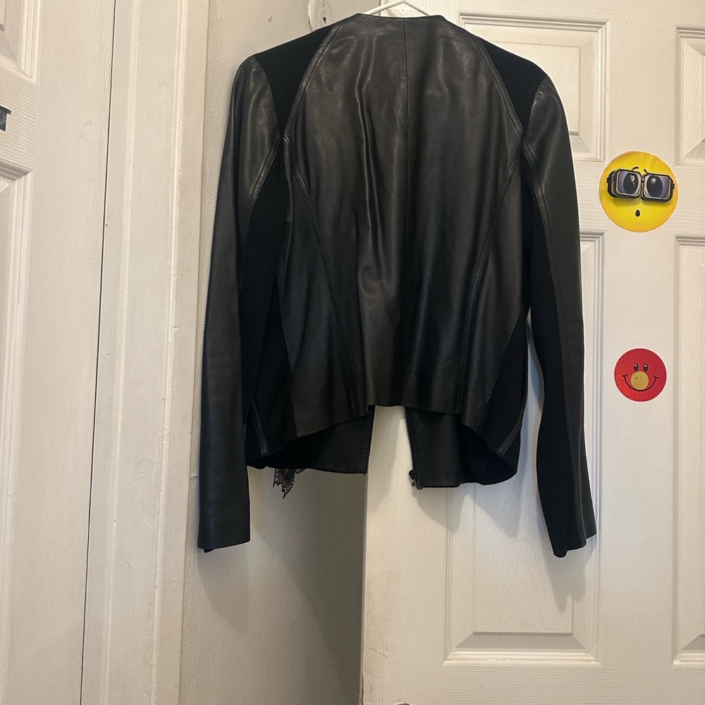 Vince Black Leather Jacket with Gray Accents - Picture 2 of 3